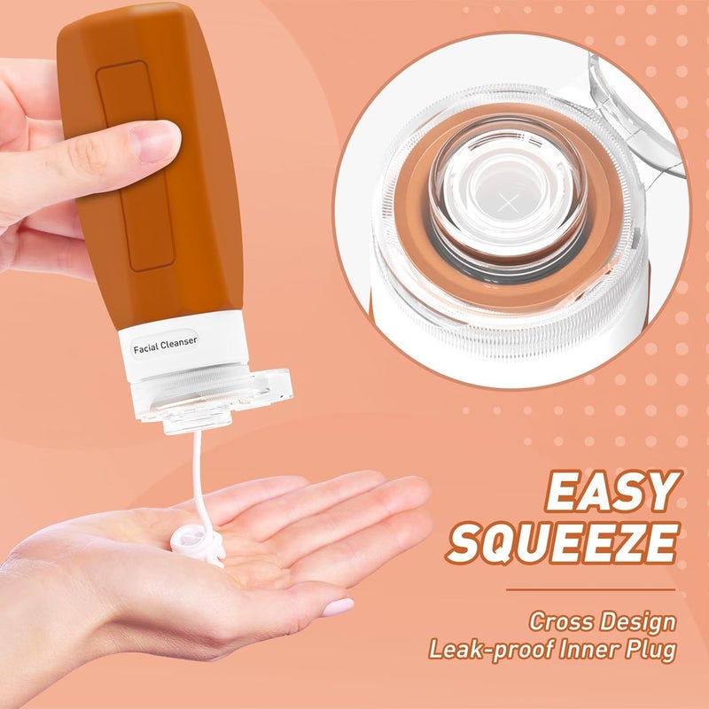 Redfly Travel Bottles for Toiletries, 3oz Tsa Approved Travel Size Containers, BPA Free Leak Proof Squeezable Containers for Toiletries, Silicone Refillable Essentials for Shampoo Conditioner Apricot - Image 3